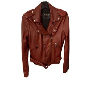 BAGATELLE NYC Women’s Leather Biker MOTO Jacket, Brown/ Rust Sz S EUC